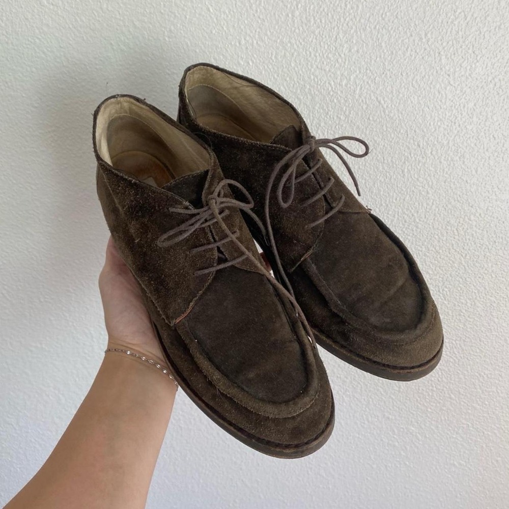 Vintage Joan & David Brown Suede Chukka Style Oxford Lace Up Boots